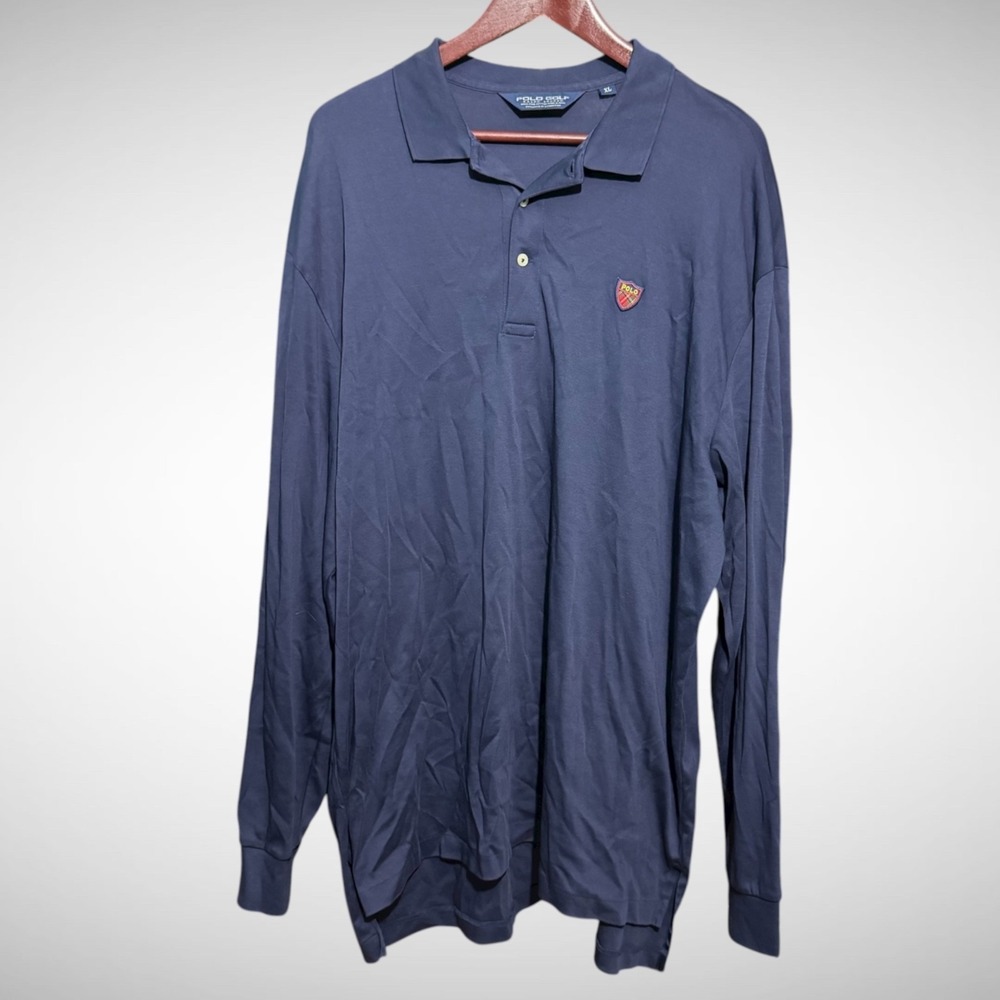 Ralph Lauren shirt men's XL solid Blue Long Sleeve Golf Pima Cotton Preppy